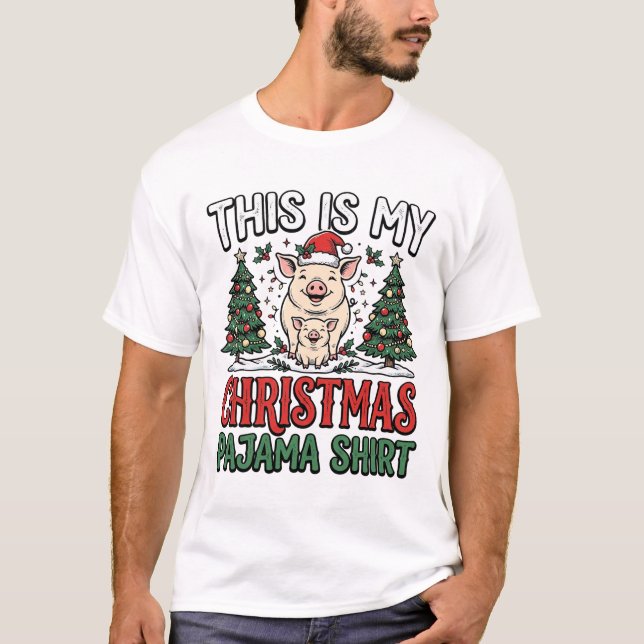 Camisa de pijama de Navidad Cerdo Lindo Vector Des (Anverso)