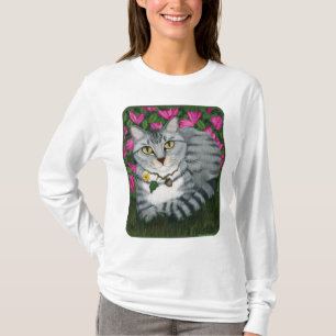 Camisa de plata del arte de la fantasía del gato