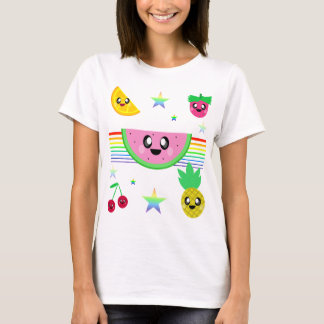 CAMISA DE RAYAS DE ARCOÍRIS DE FRUTA KAWAII