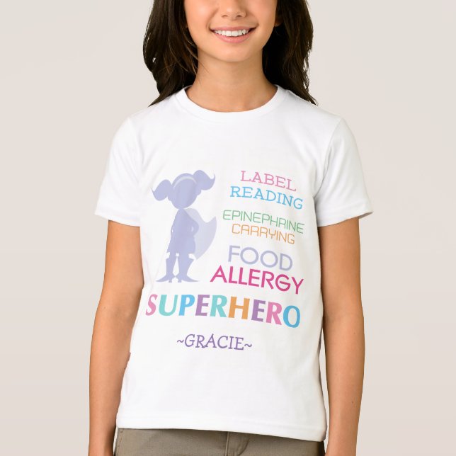 Camisa de superhéroe Chica de alerta alérgica alim (Anverso)