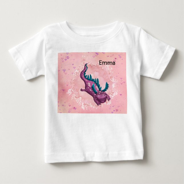 Camisa de té para una niña con dragón en rosa (Anverso)