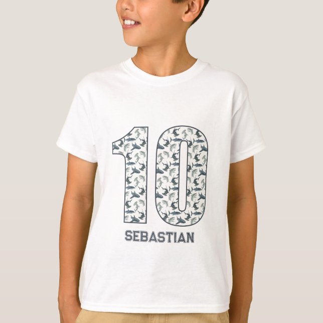 Camisa de tiburón de cumpleaños 10 personalizada (Anverso)