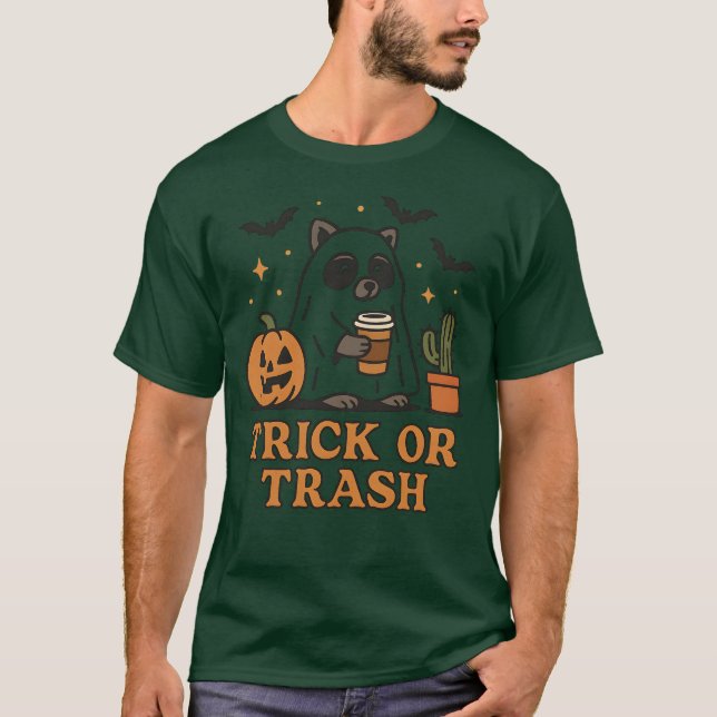 Camisa de truco o basura - Halloween con mapache s (Anverso)