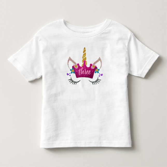 Camisa de Unicornio personalizada de tercer cumple (Anverso)