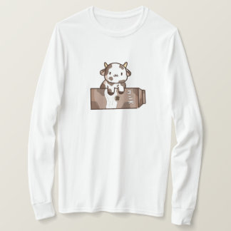 Camisa de vaca Kawaii, leche de chocolate, manga l
