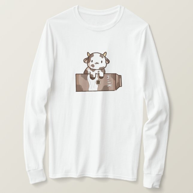 Camisa de vaca Kawaii, leche de chocolate, manga l (Anverso del diseño)