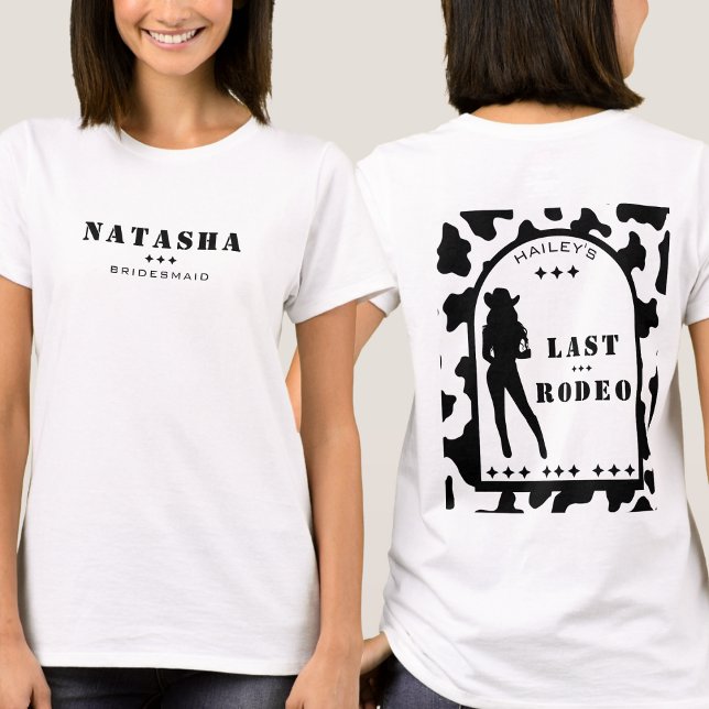 Camisa de vaquera de estampado de vaca de dama de  (cow print cowgirl bridesmaid bachelorette party t-shirt)