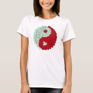 Camisa de Yin Yang de los rosas blancos y rojos