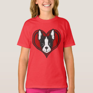 Camisa del corazón de Boston Terrier del chica