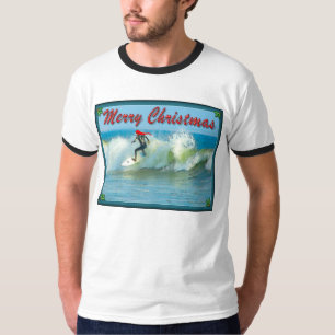 Camisa del navidad de Santa que practica surf