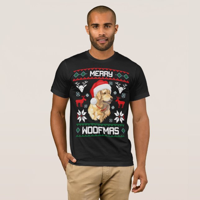 Camisa del navidad de Woofmas del perro del golden (Anverso completo)