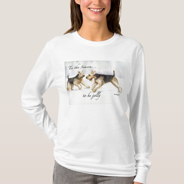 Camisa del navidad del arte del perro de Airedale (Anverso)