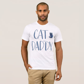 Camisa del papá del gato blanco y azul