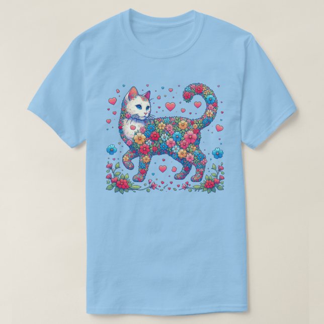 Camisa Día de San Valentín Floral Retro Cat (Diseño del anverso)