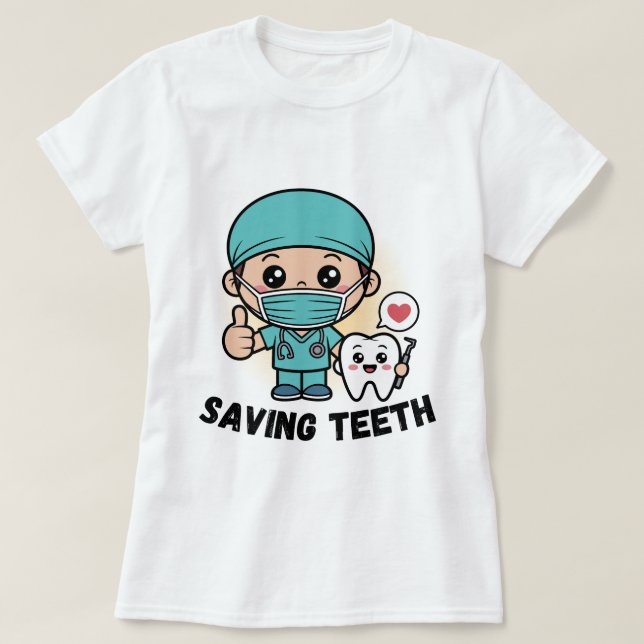 CAMISA DIVERTIDA DE DENTISTA :SALVANDO DIENTES (Diseño del anverso)
