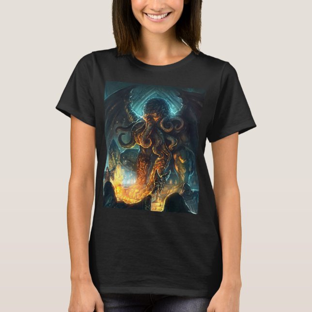 Camisa femenina de diseño clásico Cthulhu de Lovec (Anverso)