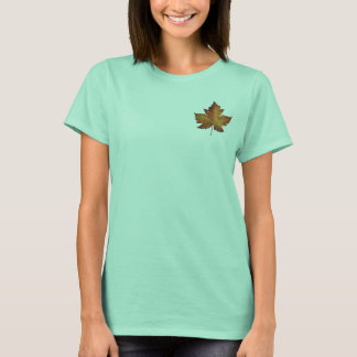 Camisa femenina de hojas de arce de oro de sudader