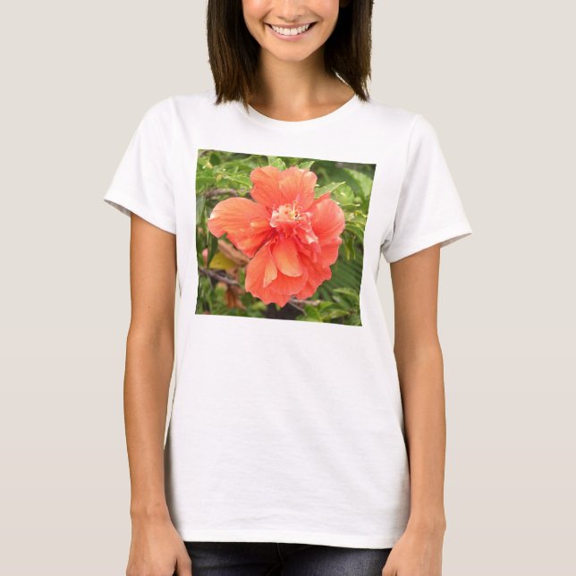 Camisa femenina Tangerine Hawaiana Hibiscus (Anverso)