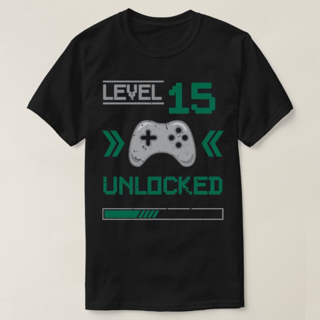 Camisa Gamer de 15 años de nivel 15 desbloqueado (Diseño del anverso)