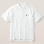 Camisa Groom Polo<br><div class="desc">La camiseta Groom Polo se muestra en blanco con texto bordado en negro. Personalizar este artículo o compra como se muestra.</div>