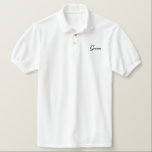 Camisa Groom Polo<br><div class="desc">Camisa Groom Polo mostrada en blanco con texto bordado en negro.
Personalizar esta camisa o compra como está.</div>