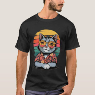 Camisa hawaiana Cool Cat Atardecer Retro Divertido