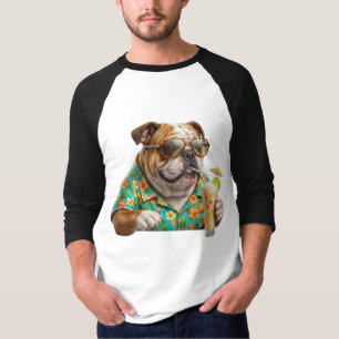 Camisa hawaiana ultra realista de bulldog tropical