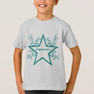 Camisa infantil de Swirls Superstar, Verde azulada