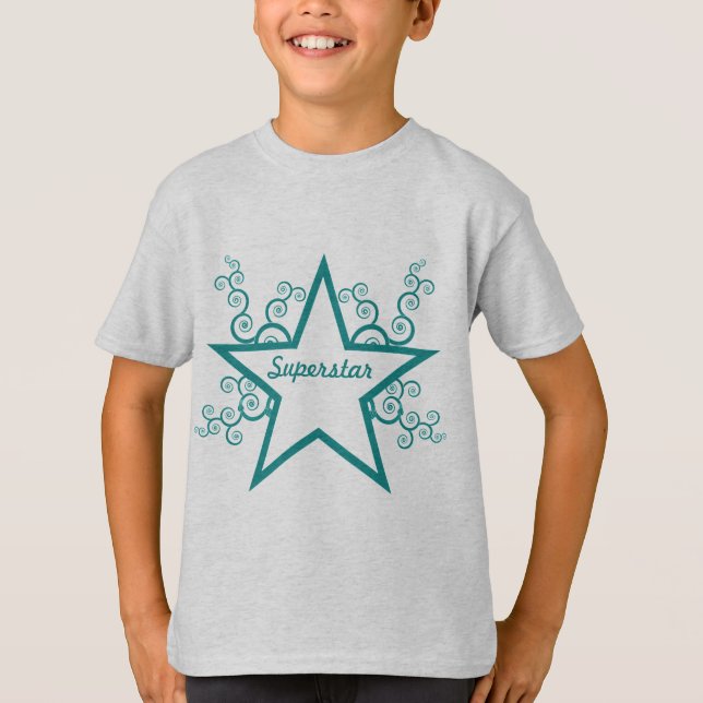 Camisa infantil de Swirls Superstar, Verde azulada (Anverso)