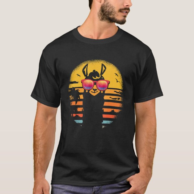 Camisa Llama - Estilo retro Sunset Alpaca Tee Gift (Anverso)