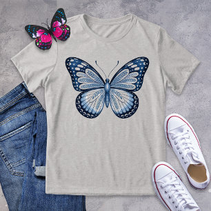 Camisa mariposa de arte folclórico azul