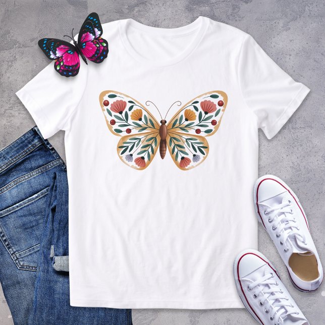 Camisa mariposa de arte popular con alas florales (Subido por el creador)