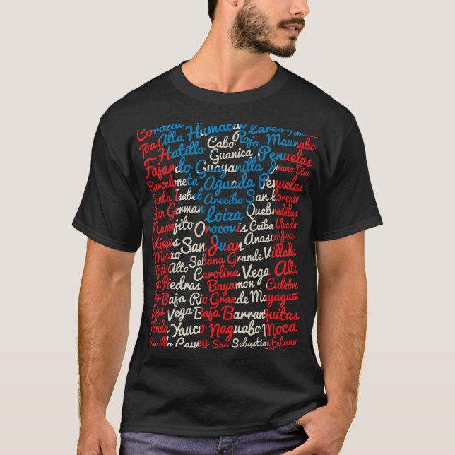 Camisa negra con los pueblos de PR  (Anverso)