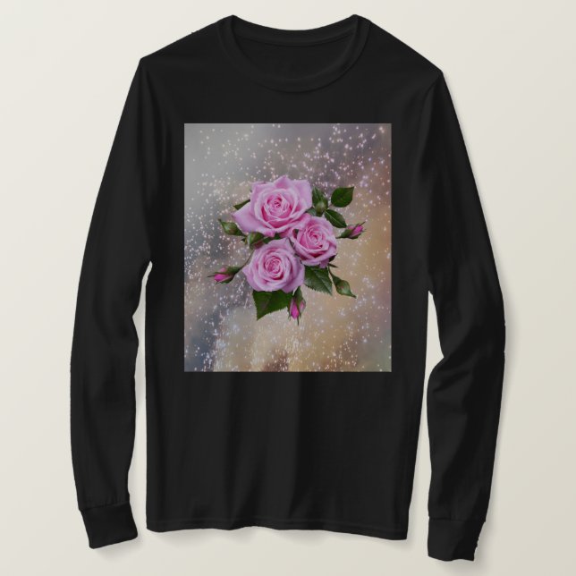 Camisa negra de mangas largas con rosas (Anverso del diseño)