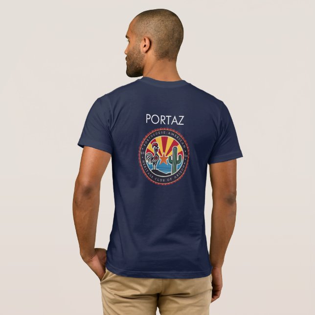 Camisa oscura con el logo de PortAz delante y atrá (Reverso completo)