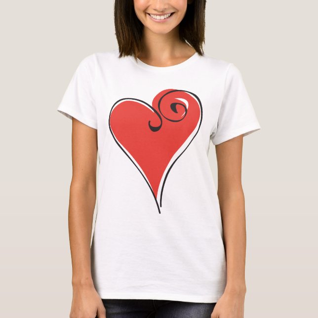 Camisa para mujer del corazón rojo del recorte (Anverso)