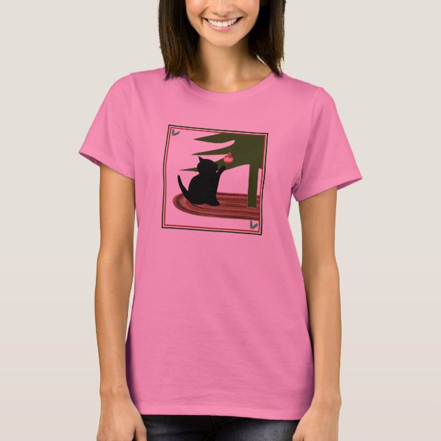 Camisa para mujer del gato del navidad de la manga (Anverso)