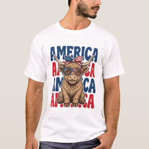 Camisa Patriótica Vintage de América con Vaca de l