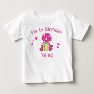 Camisa personalizada dinosaurio del rosa del chica