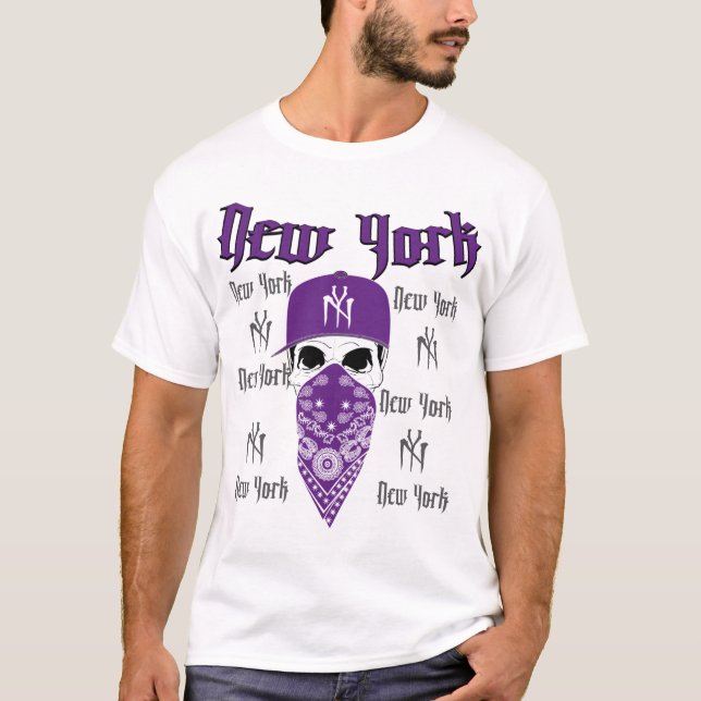 Camisa púrpura de Hip Hop del cráneo de NY Nueva (Anverso)