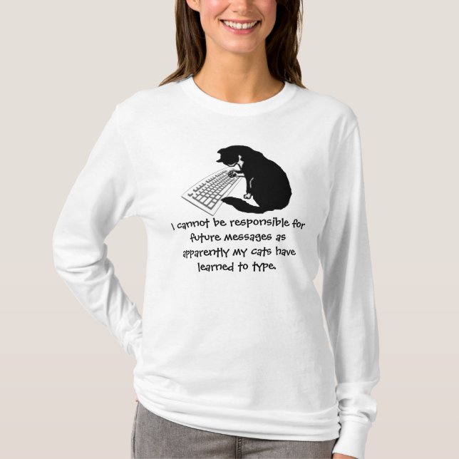 Camisa que mecanografía del gato divertido (Anverso)