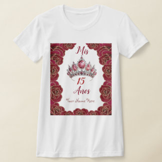 Camisa Quinceañera con Tiara, Roses Rojas y Mis 15