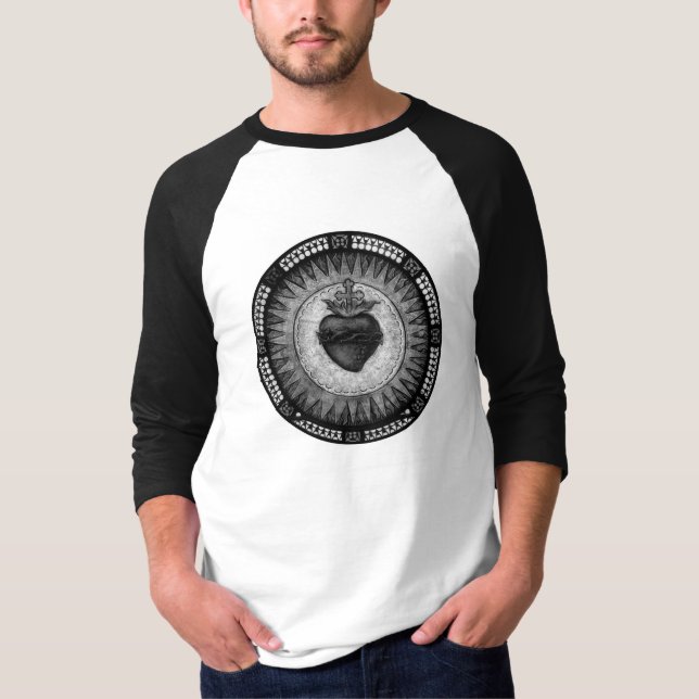 Camisa Raglan del corazón blanco y negro de los ho (Anverso)