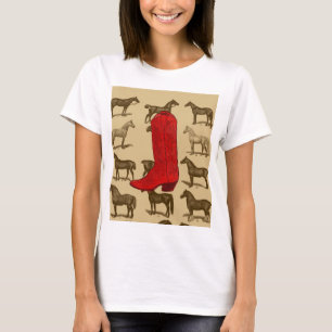 Camisa roja de los caballos de la bota de vaquero