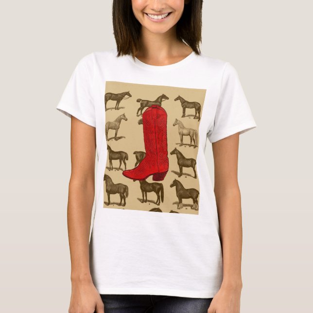 Camisa roja de los caballos de la bota de vaquero (Anverso)