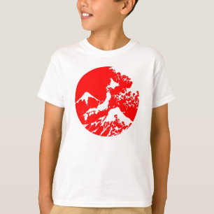 Camisa roja japonesa de la impresión de la onda