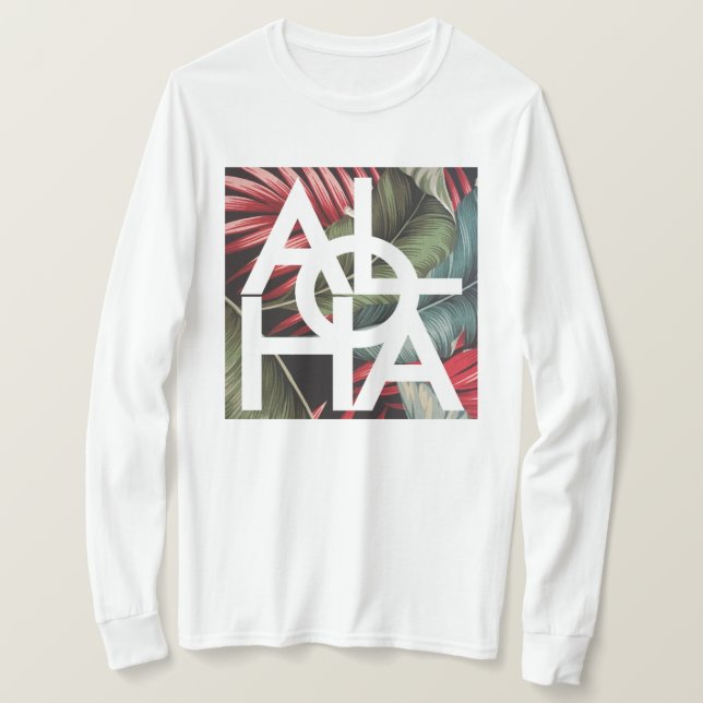 Camisa Roja Moderna Palma Aloha Isla de Hawaii (Anverso del diseño)