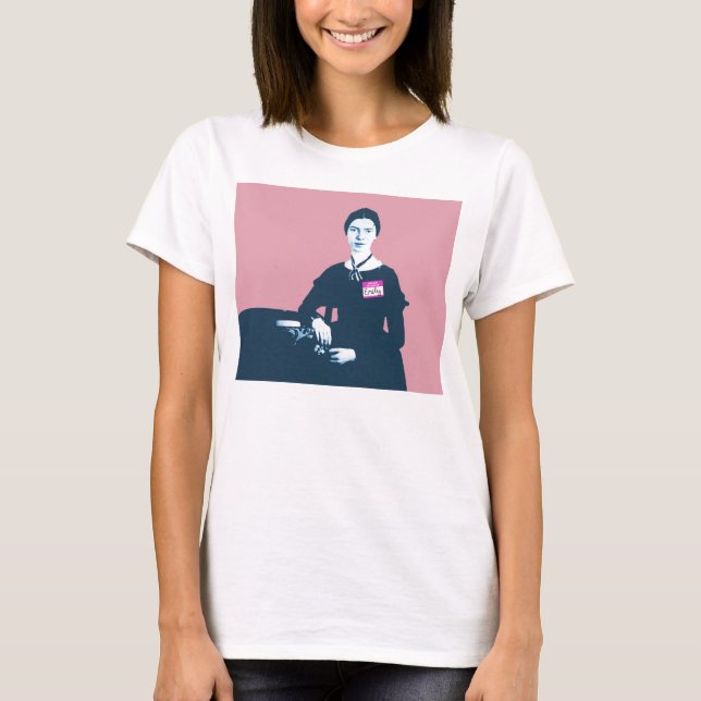 Camisa rosada y azul de Emily Dickinson en blanco (Anverso)