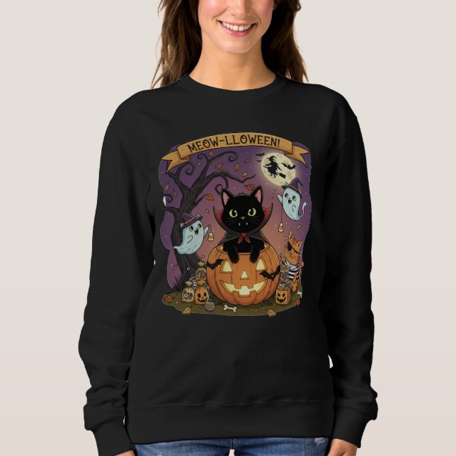 Camisa sudadera de Halloween para gato negro de va (Anverso)