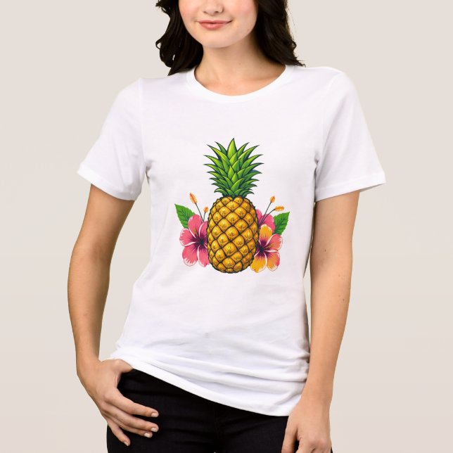 Camisa Tropical de Piña e Hibiscus T-Shirt (Anverso)